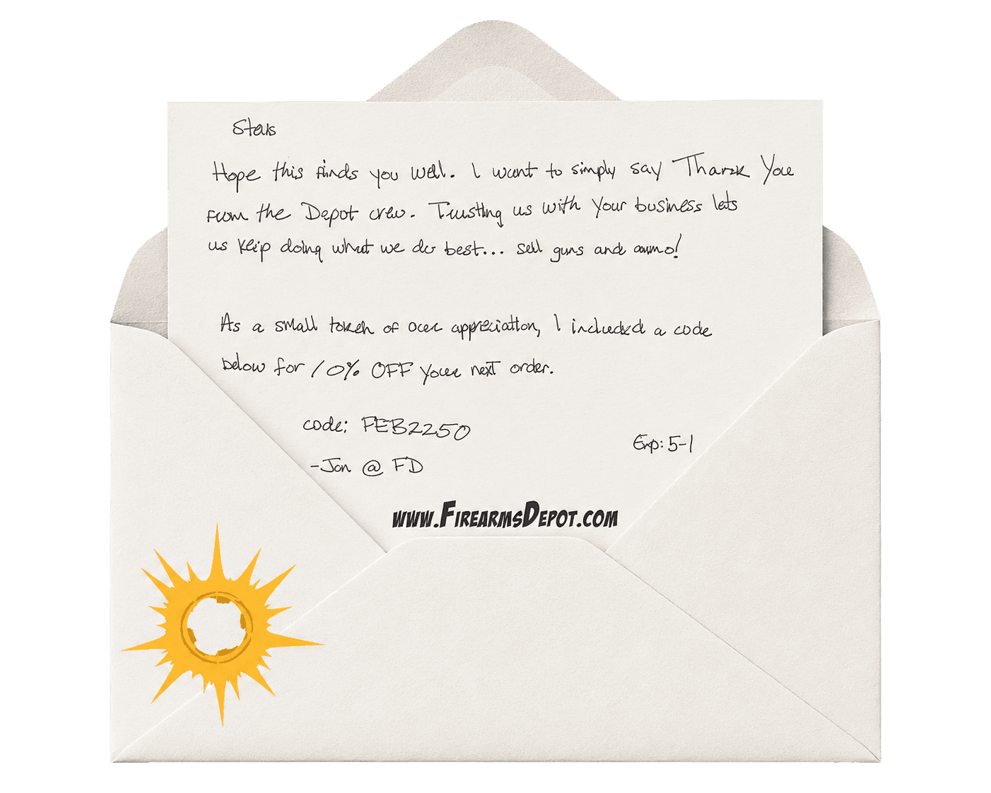 A handwritten note in an opened Tangible Post envelope